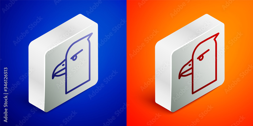 Isometric line Eagle head icon isolated on blue and orange background. Silver square button. Vector Illustration Isometric line Eagle head icon isolated on blue and orange background. Silver square button. Vector Illustration
