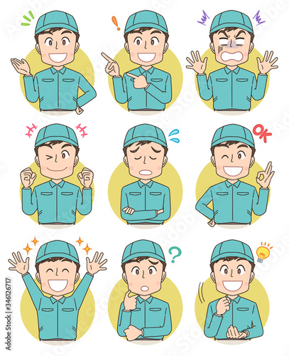 宅配 配達員 作業員 男性 マンガ イラスト.