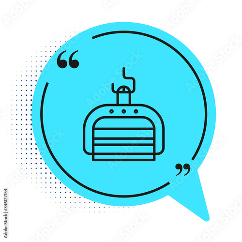 Black line Ski lift icon isolated on white background. Blue speech bubble symbol. Vector Illustration