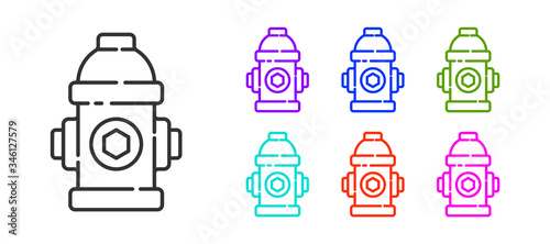 Black line Fire hydrant icon isolated on white background. Set icons colorful. Vector Illustration