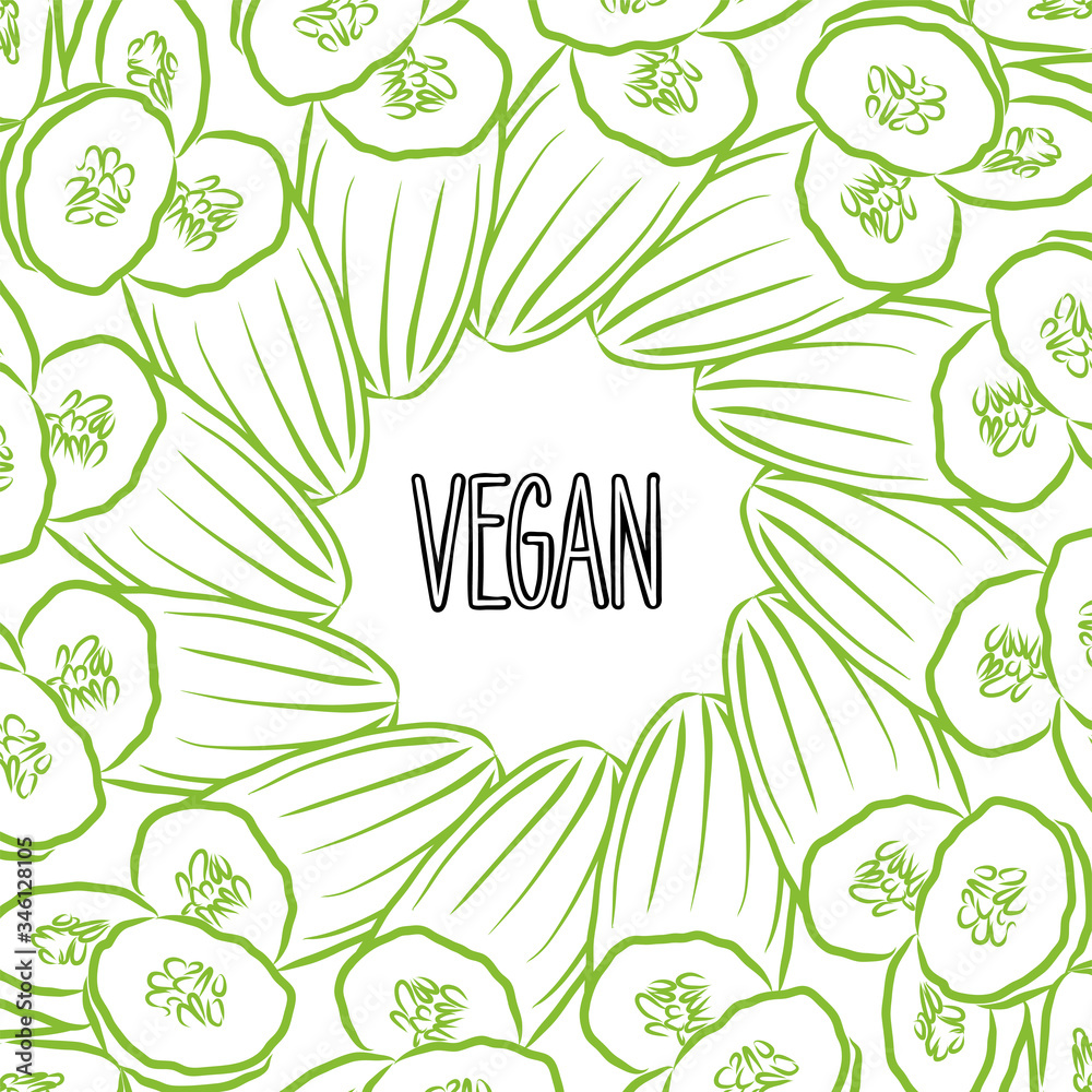 VEGAN lettering on outlined Cucumbers banner template VEGAN lettering on outlined Cucumbers banner template