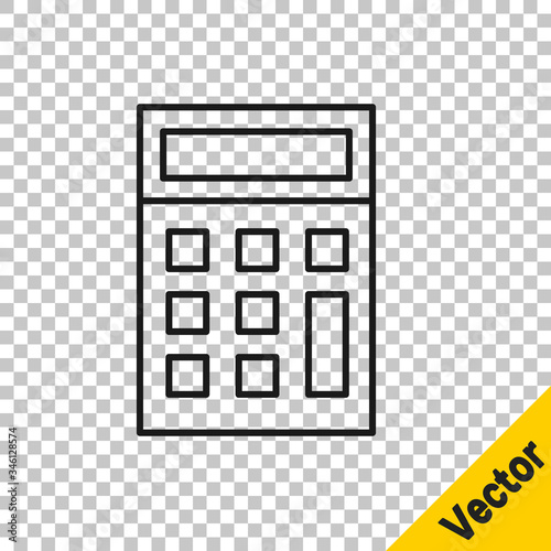 Black line Calculator icon isolated on transparent background. Accounting symbol. Business calculations mathematics education and finance. Vector Illustration