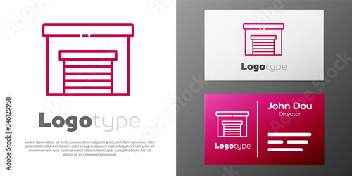 Logotype line Garage icon isolated on white background. Logo design template element. Vector Illustration