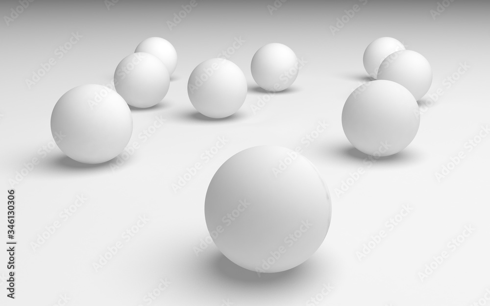 White abstract background. Set of white balls isolated on white backdrop. 3D illustration White abstract background. Set of white balls isolated on white backdrop. 3D illustration