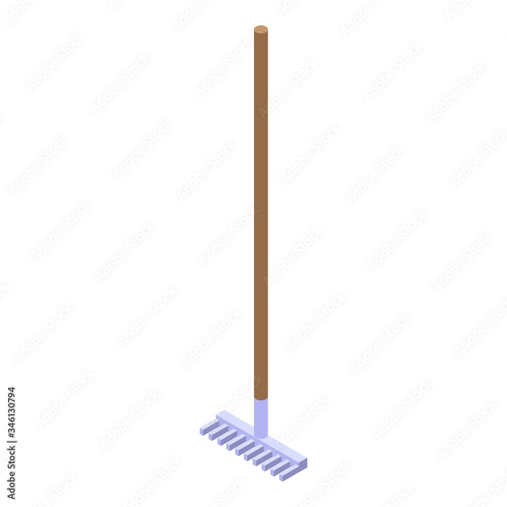 Rake tool icon. Isometric of rake tool vector icon for web design isolated on white background Rake tool icon. Isometric of rake tool vector icon for web design isolated on white background