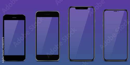 Set of modern and realistic smartphones on blue background. JPEG Image. 