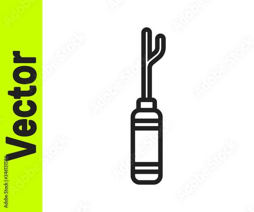 Black line Awl tool with wooden handle icon isolated on white background. Work equipment tailor industry. Vector Illustration