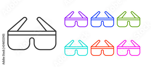 Black line 3D cinema glasses icon isolated on white background. Set icons colorful. Vector Illustration