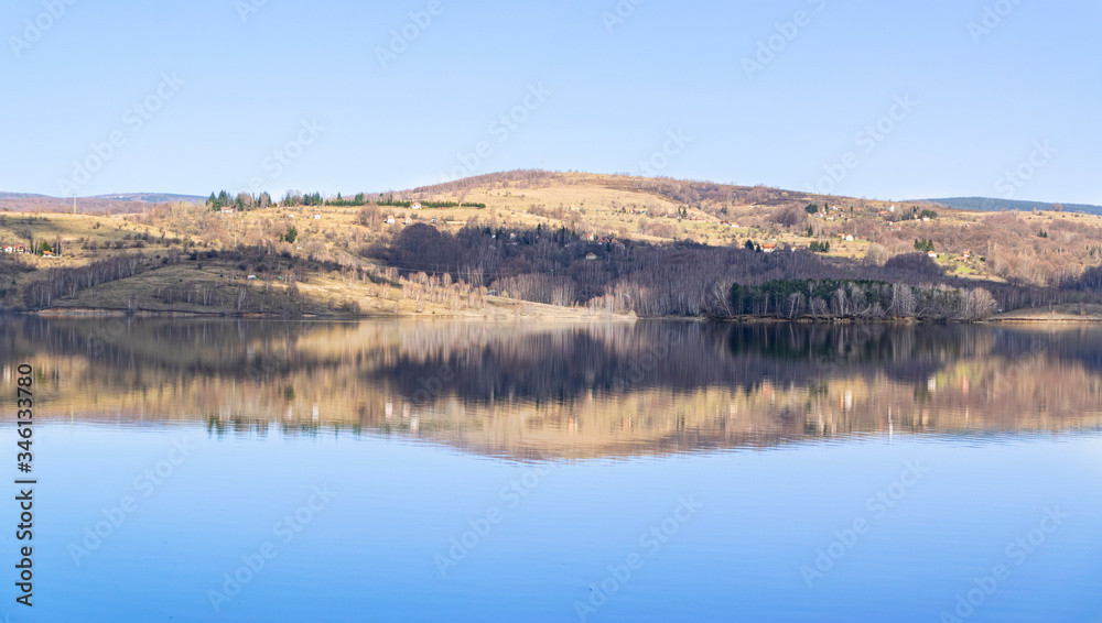 Panoramic view of Vlasina lake at early spring Panoramic view of Vlasina lake at early spring