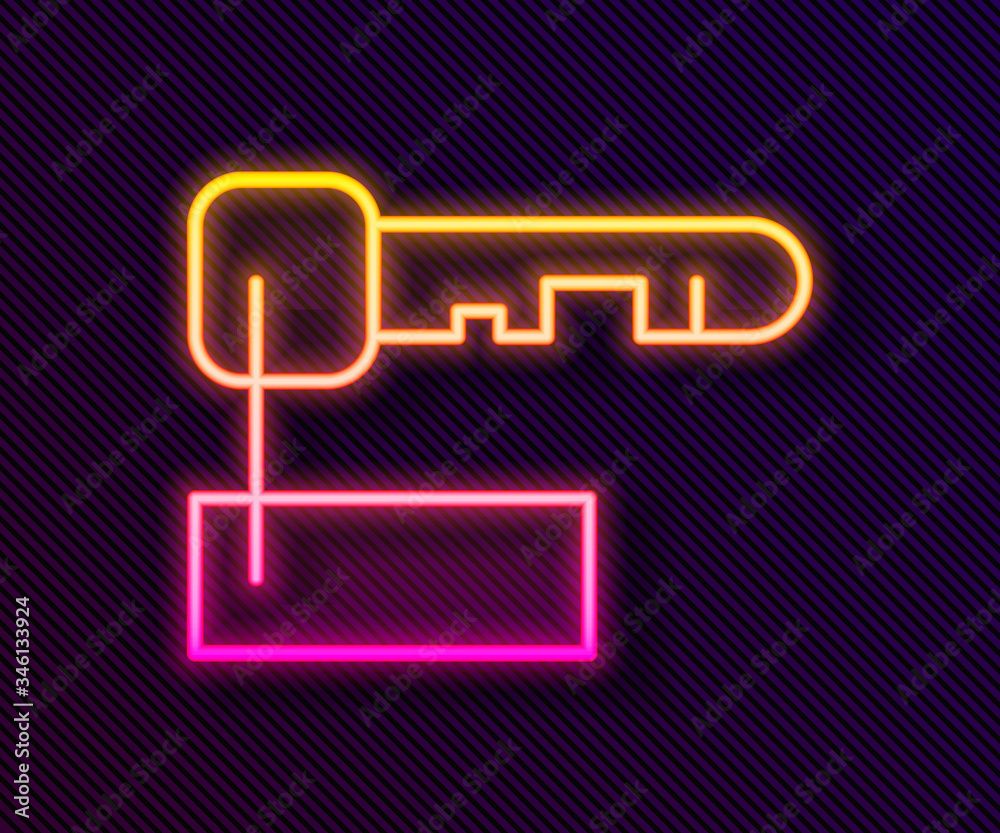 Glowing neon line Marked key icon isolated on black background. Vector Illustration Glowing neon line Marked key icon isolated on black background. Vector Illustration