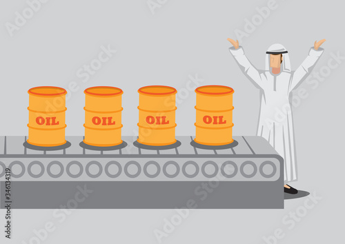 Arab Man and Oil Production Factory Cartoon Vector Illustration