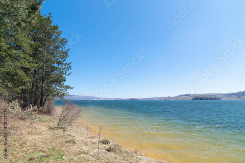 Panoramic view of Vlasina lake at early spring