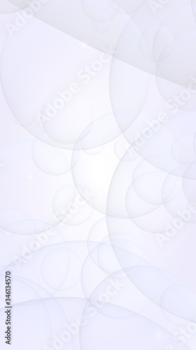 Abstract white background. Backdrop with light transparent bubbles. Vertical orientation. 3D illustration