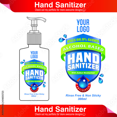 Instant alcohol based hand  sanitizer label design vector graphic template for packaging design.