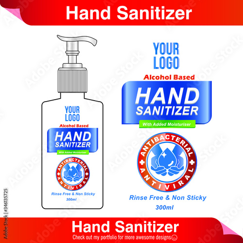 Instant alcohol based hand  sanitizer label design vector graphic template for packaging design.