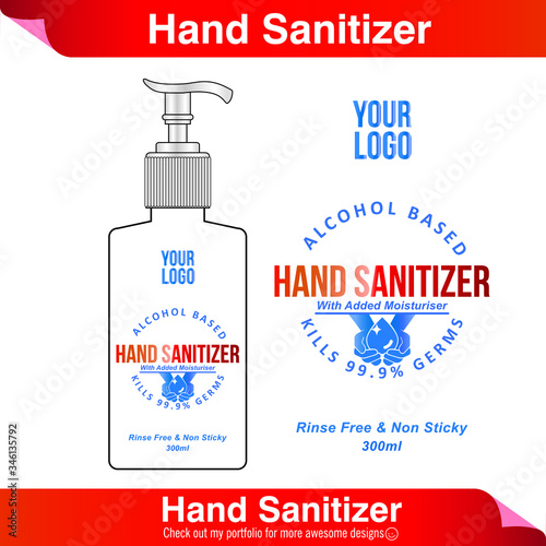 Instant alcohol based hand  sanitizer label design vector graphic template for packaging design.