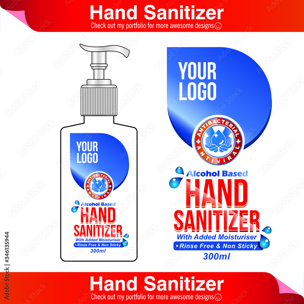 Vecteur Stock Instant alcohol based hand sanitizer label design vector  graphic template for packaging design. | Adobe Stock