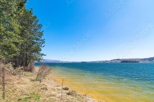 Panoramic view of Vlasina lake at early spring