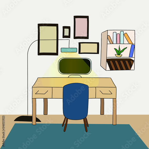 Work from home office. Study at home. Room interior