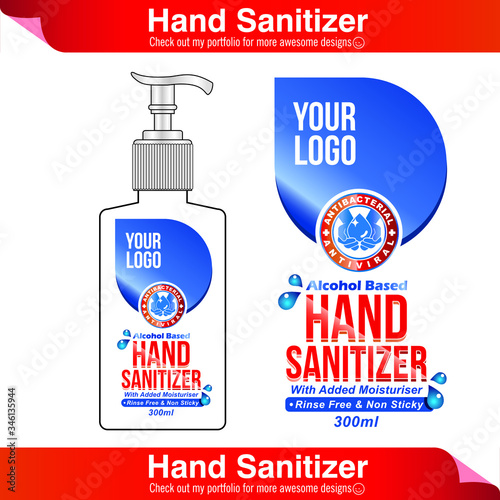 Instant alcohol based hand  sanitizer label design vector graphic template for packaging design.