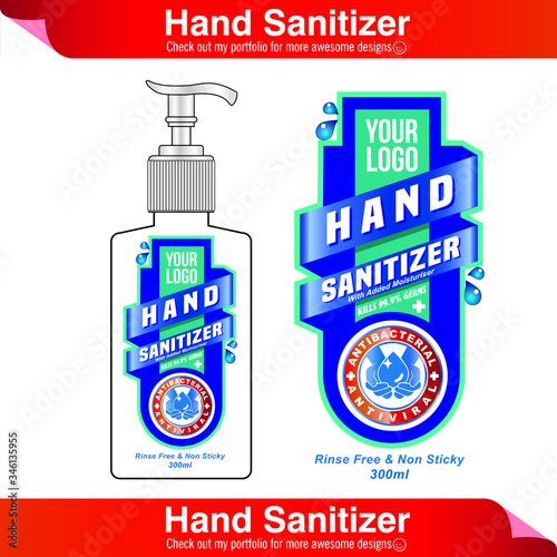 Instant alcohol based hand  sanitizer label design vector graphic template for packaging design.