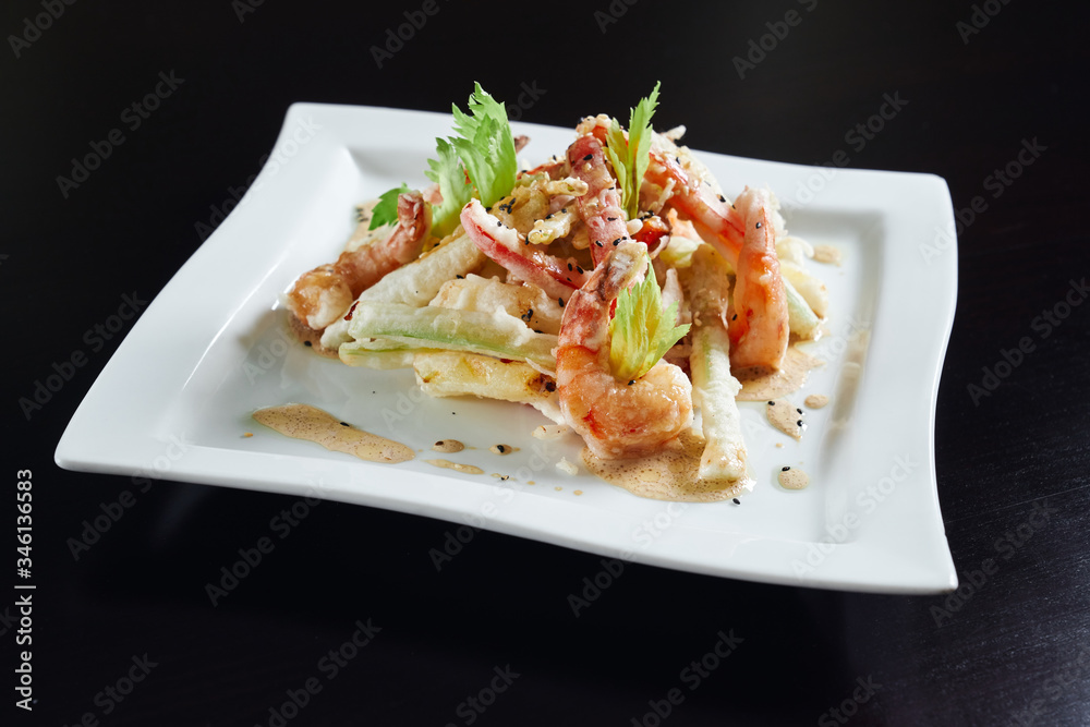 Fresh salad with shrimps and vegetables. Fresh salad with shrimps and vegetables.