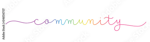 COMMUNITY rainbow-colored vector monoline calligraphy banner with swashes