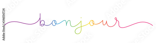Calligraphie vecteur arc-en-ciel BONJOUR