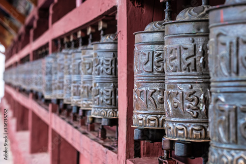 Tibetan prayer wheel in Kerung Town/Gyirong Town, Tibet, China