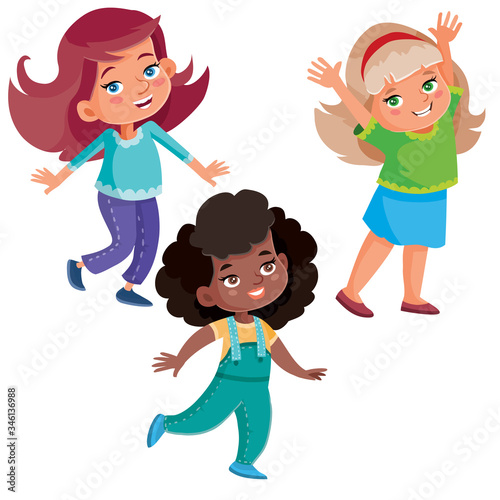 set of happy children who are happy and having fun, boys and girls, isolated object on a white background, vector illustration,