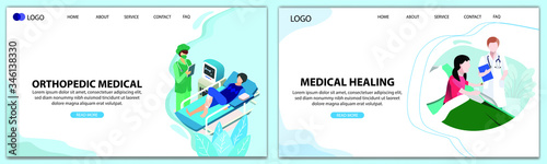 Woman doctor checking patient for broken knee. Concept for Health and medical. Web Template Concept. Landing Page Concept. Flat Cartoon Vector Illustration