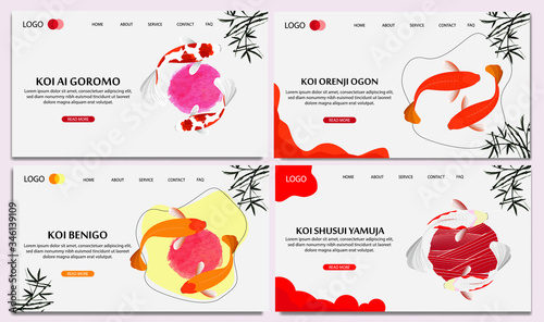 Flat vector web banners on the theme of Fish Koi. Flat Vector Illustration. Flat Design Background. Web vector illustration. Vector Background. Landing Page Illustration.