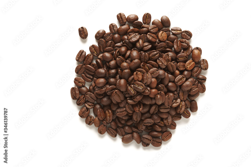 Pile of freshly roasted coffee beans on a white background Pile of freshly roasted coffee beans on a white background
