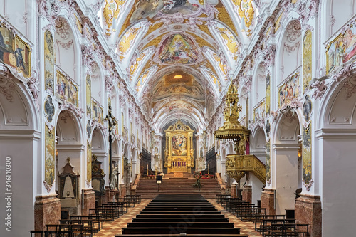 Freising  Germany. Interior of Freising Cathedral  St. Mary and St. Corbinian Co-Cathedral . The church was founded in 1159. The present Rococo interior was created in 1724 by Asam brothers.