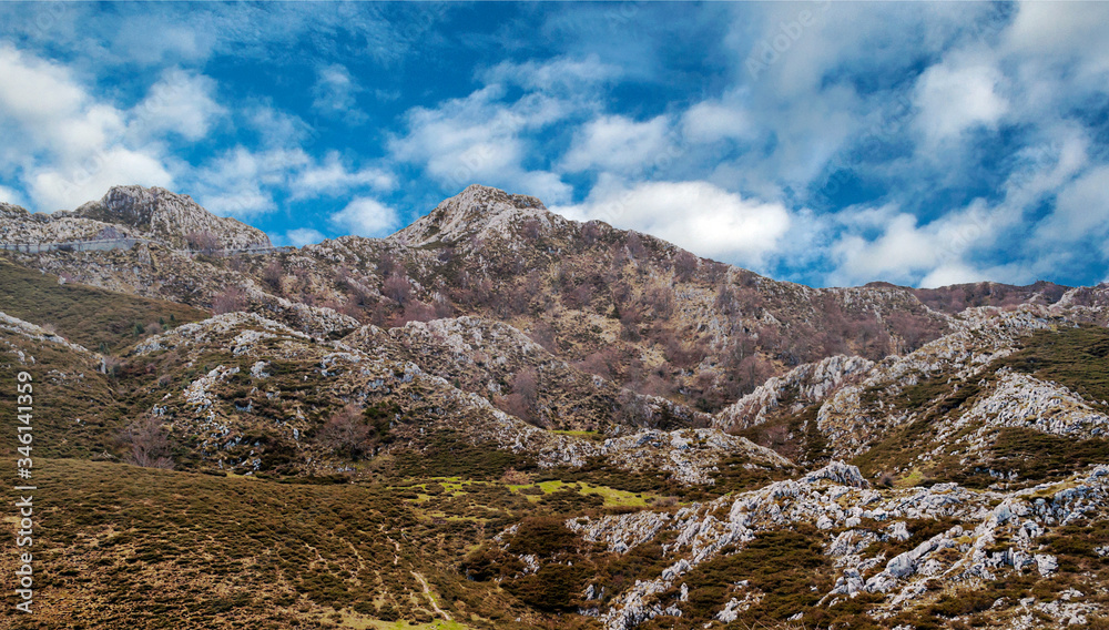 Mountains of Asturias in the north of Spain in a cloudy day