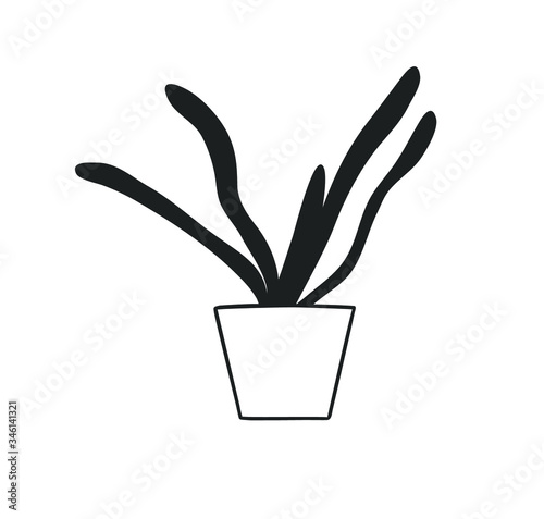 Hand drawn interior objecton white background.Vector Cozy Line Illustration. Creative art work. Doodle drawing home plant