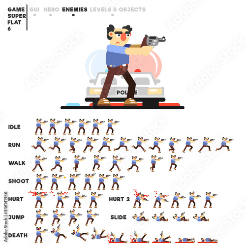 Animation of an 80th criminal guy with a gun for creating a video game