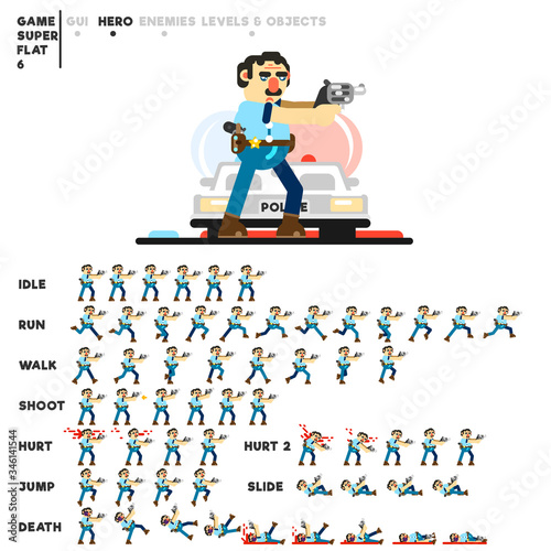 Animation of a police officer with a pistol for creating a video game
