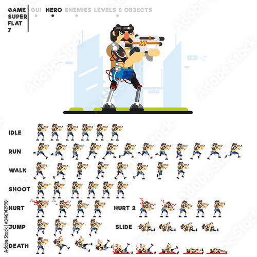 Animation of a futuristic man with a minigun for creating a video game