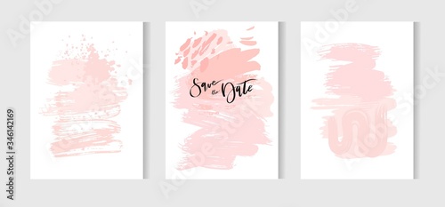 Set of creative universal cards. Hand Drawn textures. Wedding, anniversary, birthday, Valentine s day, party. Design for banner, poster, card, invitation, placard, brochure, flyer. Vector. Isolated.