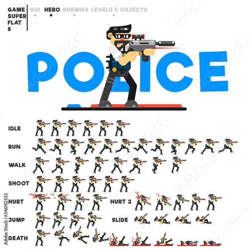 Animation of a police officer with a rifle for creating a video game