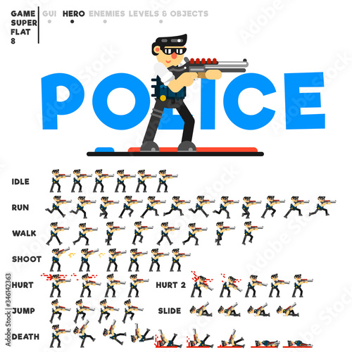 Animation of police guy with a shotgun for creating a video game