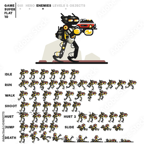 Animation of a cyborg with a minigun for creating a video game