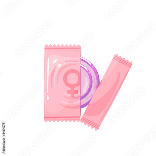 Methods of birth control: female condom, femidom. Vector illustration cartoon flat icon isolated on white background.