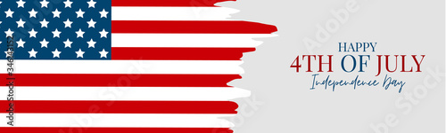 July 4th Independence day celebration banner or header. USA national holiday design concept with a flag. Vector illustration.
