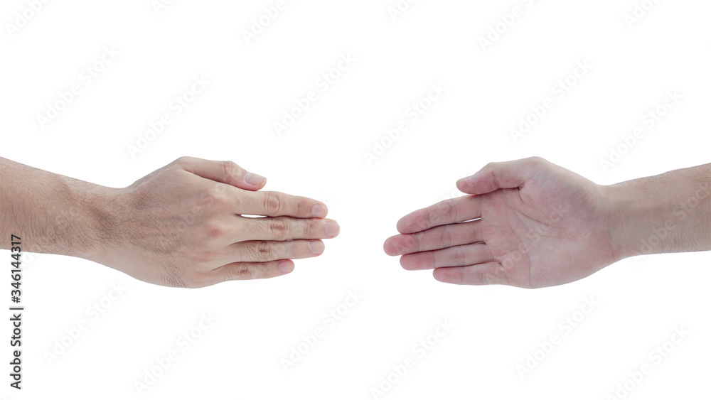 Hand stretching to handshake isolated on a white background