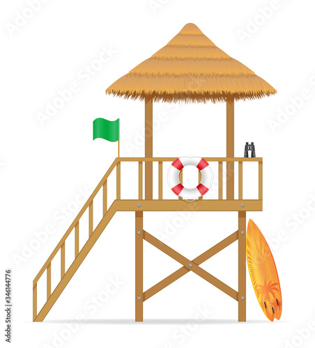 beach lifeguard tower to save drowning people vector illustration