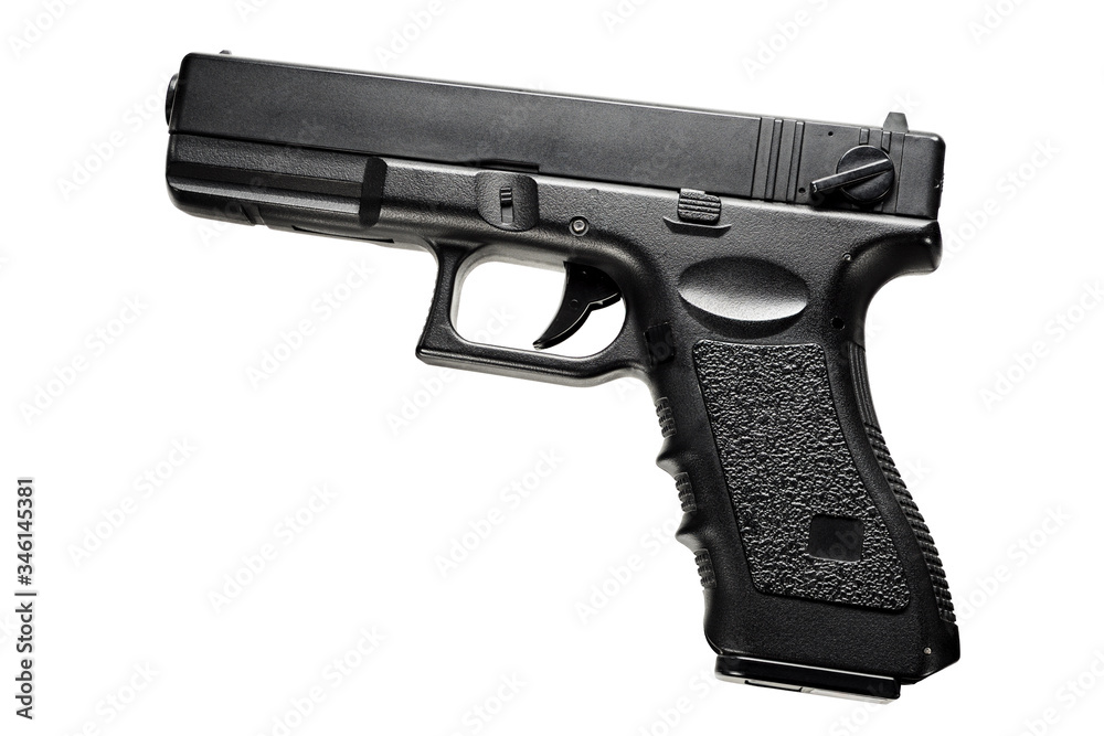 Glock pistol for playing airsoft. Full depth of field. Cutted with a tool pen. - obrazy, fototapety, plakaty 