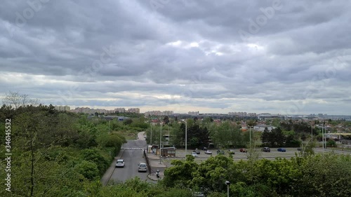 Timelapse of clouds above Prague city. Fast moving clouds above city in summer. Cloudy weather.