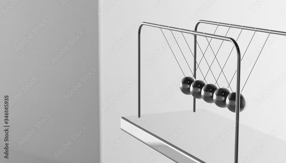Newton's cradle physics, 3d render